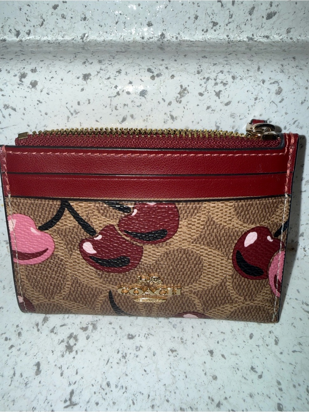 Coach Cherry Print Card Case Wallet in Red and Pink